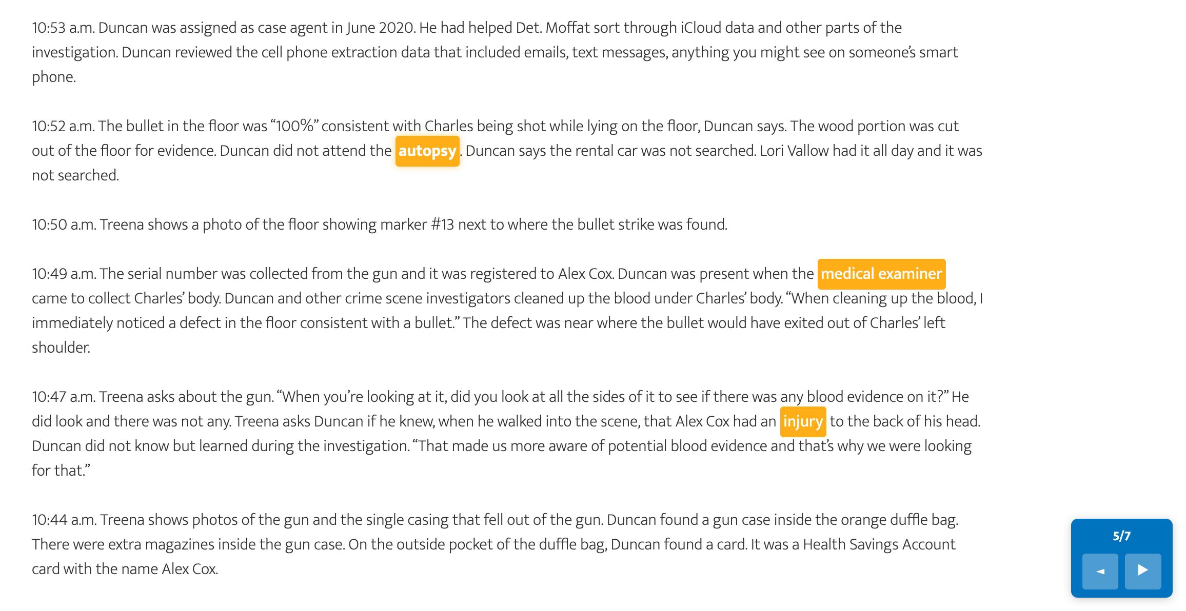 Keyword highlighting in the Daybell Case Search App