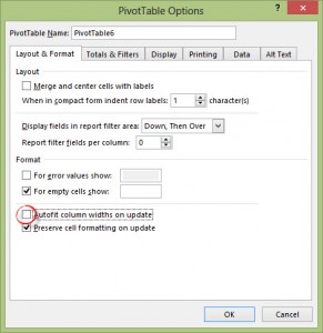 pivot table options in Excel 2013