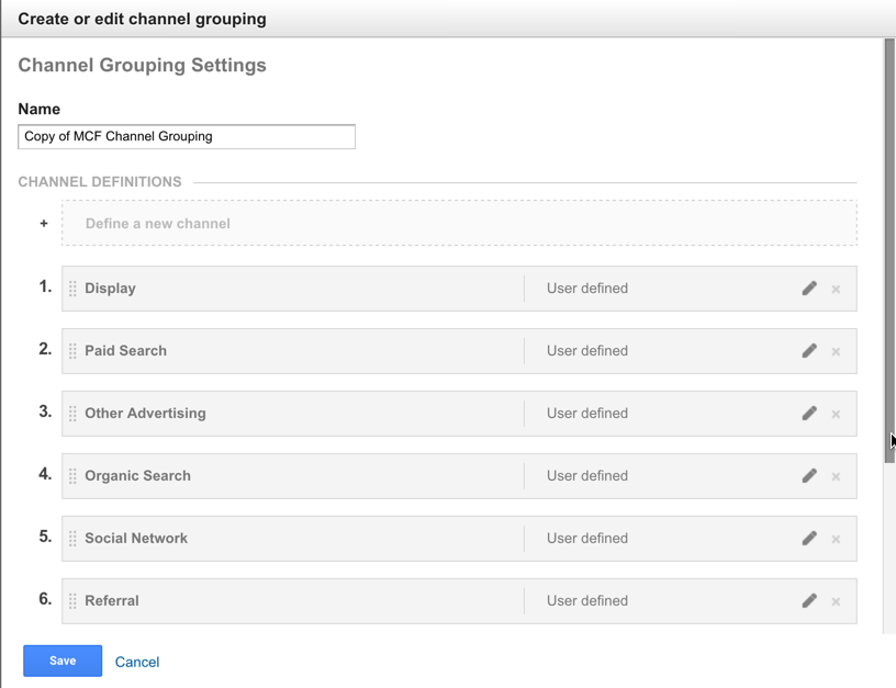 copy channel grouping in Google Analytics