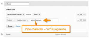 regex with Google Analytics custom channel definitions