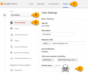 Default Page setting in Google Analytics