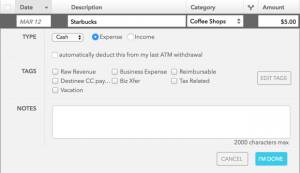 recording cash transactions in Mint