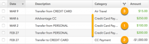 credit card transactions in Mint budget app