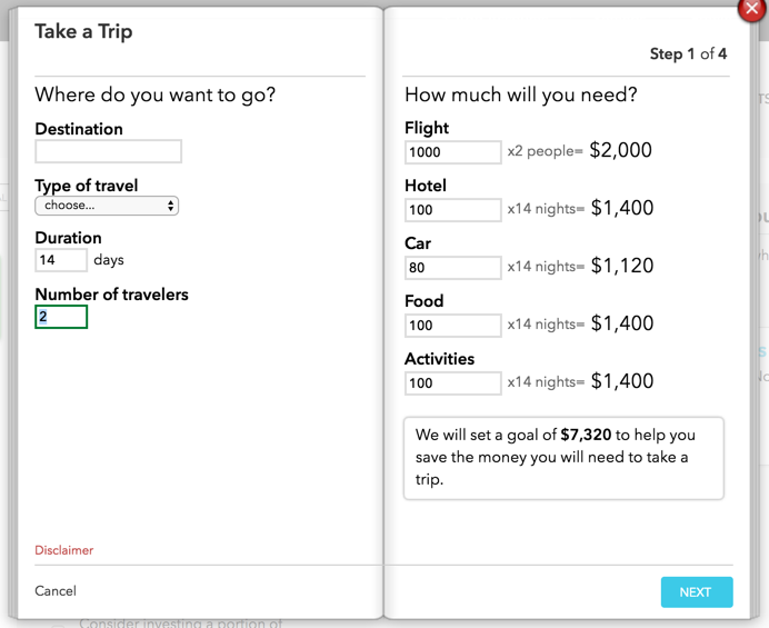 take a trip goal in Mint budget app