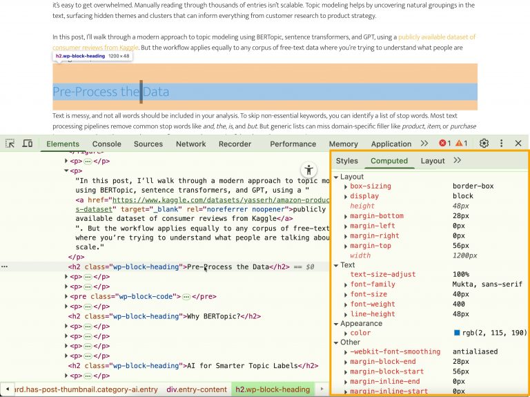 Chrome DevTools Computed tab for CSS