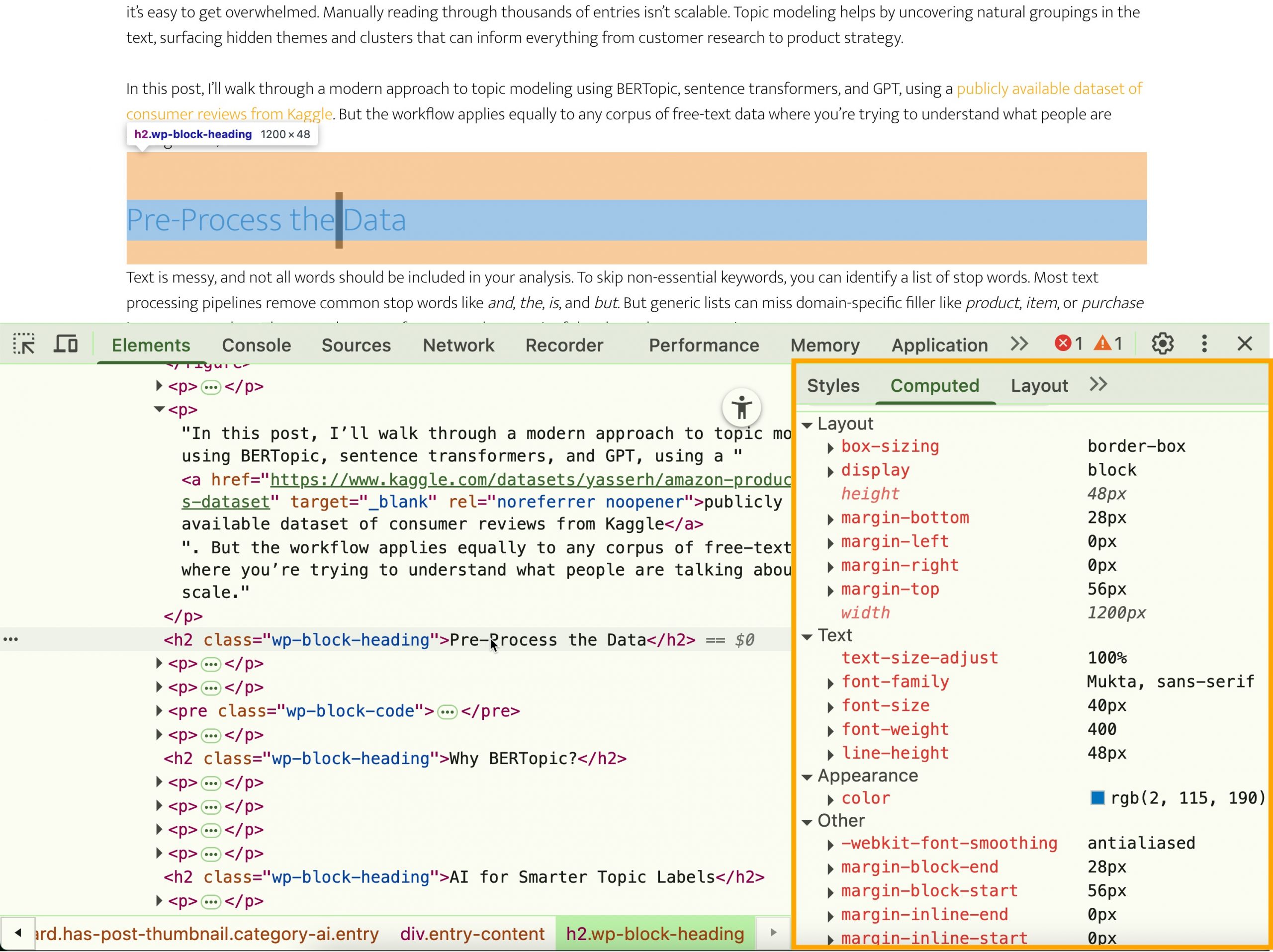 Chrome DevTools CSS Computed tab