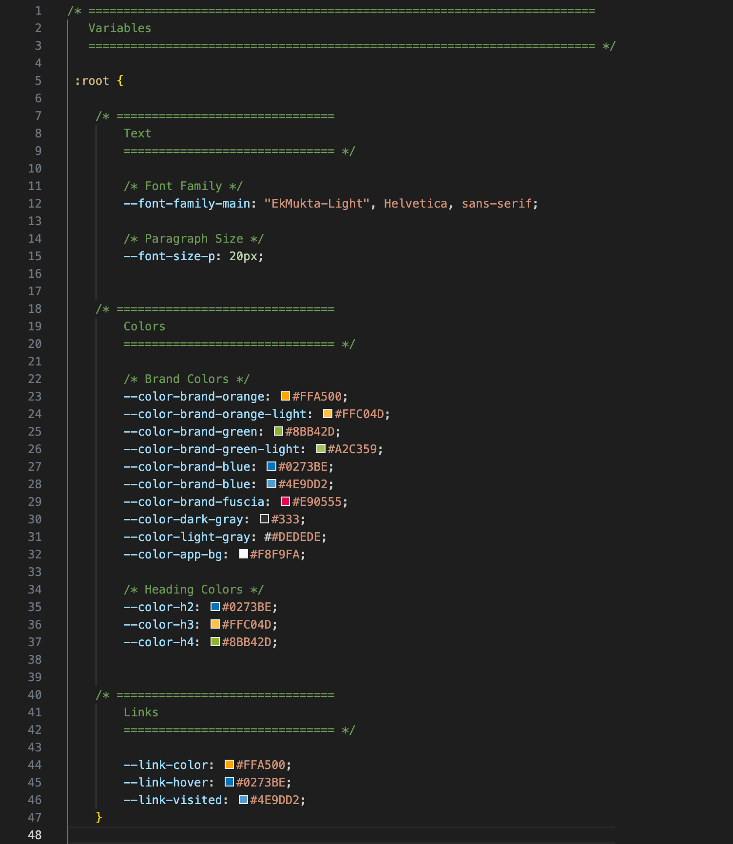 Maintain branding using variables in CSS